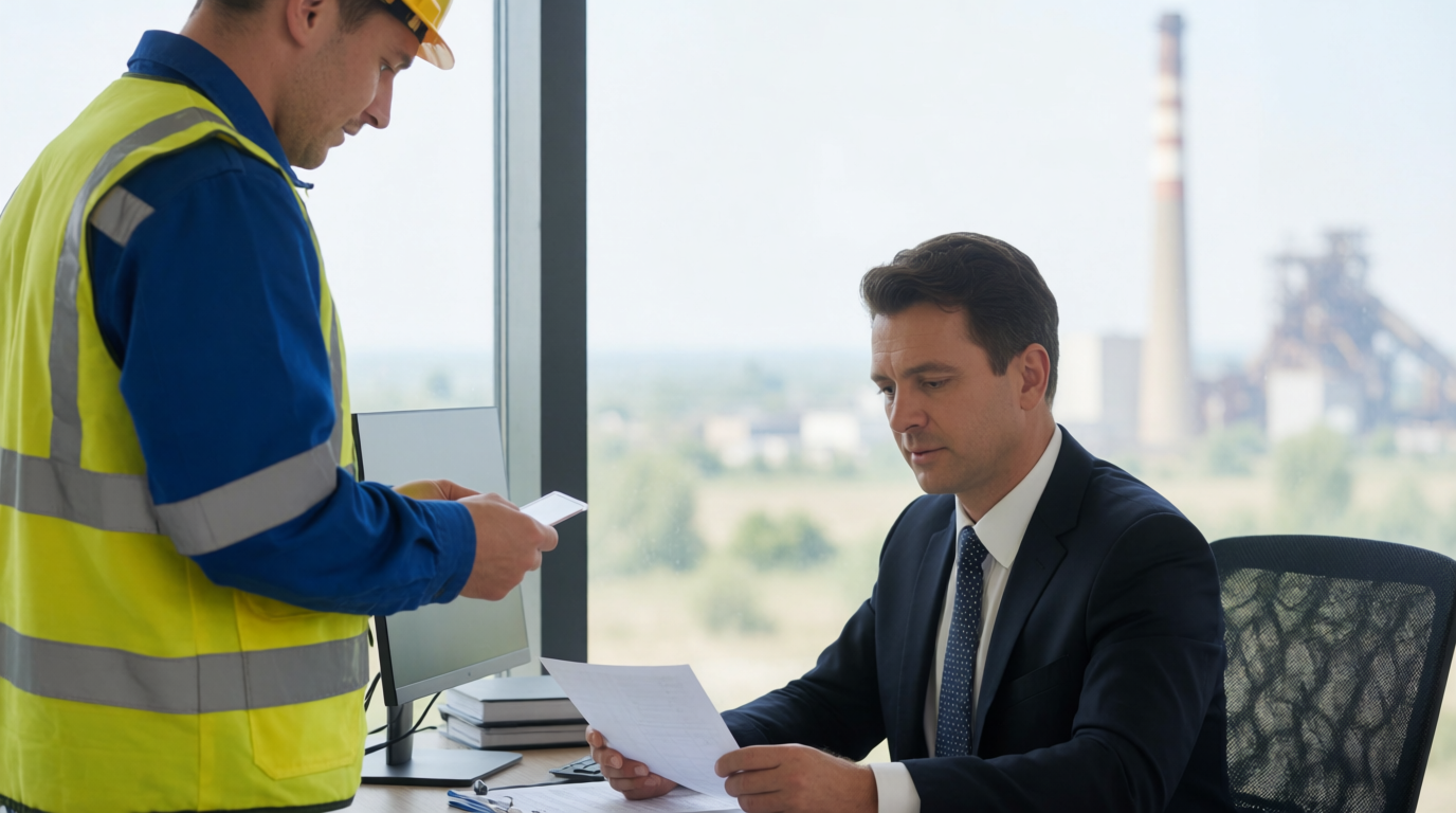 Construction worker completing identity and compliance verification