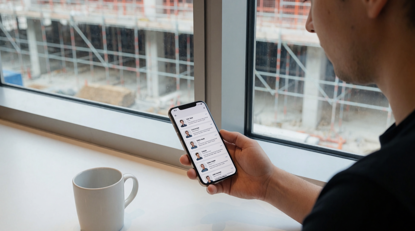 Contractor reviewing matched worker profiles on a smartphone